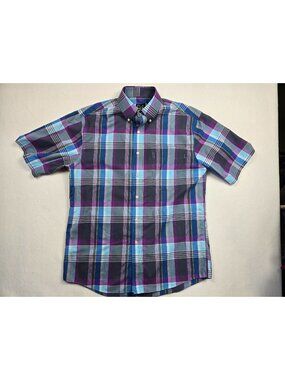 Jos A Bank Travelers Collection Mens Plaid Button-Down Shirt M Purple & Blue